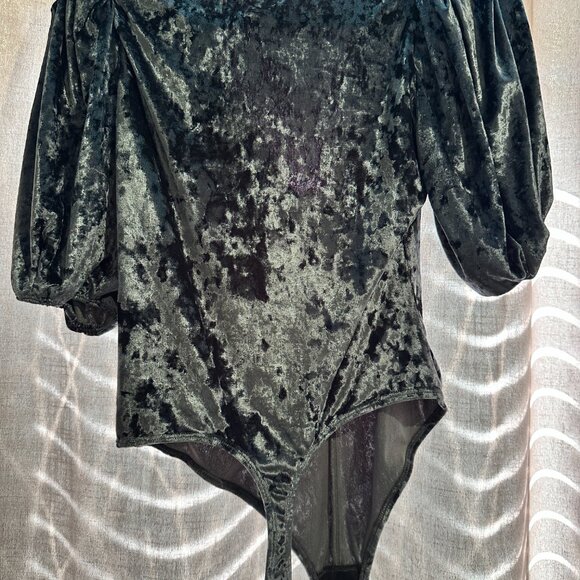 Free People Gray Velvet Don't you Wish Bodysuit - Size XS - Picture 2 of 4